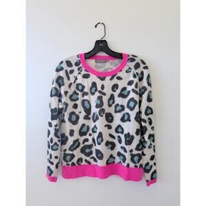 Brodie Cashmere Pink/Blue Leopard Sweater Small